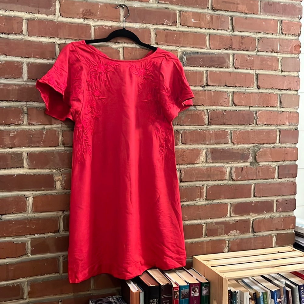 Beautiful Pink Red Embroidered Dress Loft
